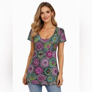 Great Northwest Indigo women's Tunic size S paisley Sheer boho resort travel